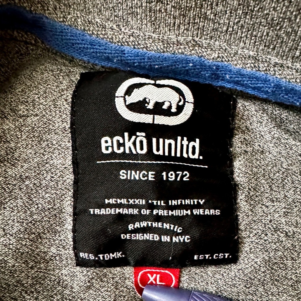 Ecko Unltd Men's XL Gray All Over Graphic Logo Polo Shirt Y2K Streetwear - Picture 4 of 6